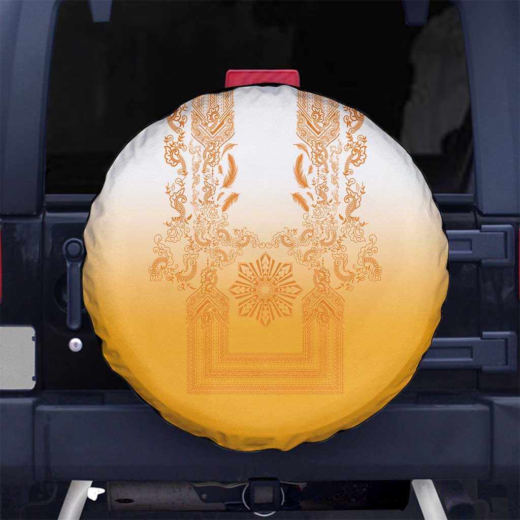 Philippines Barong Style Spare Tire Cover with Polynesian Art and Leaf Motif Yellow Color LT03 No hole Yellow - Polynesian Pride