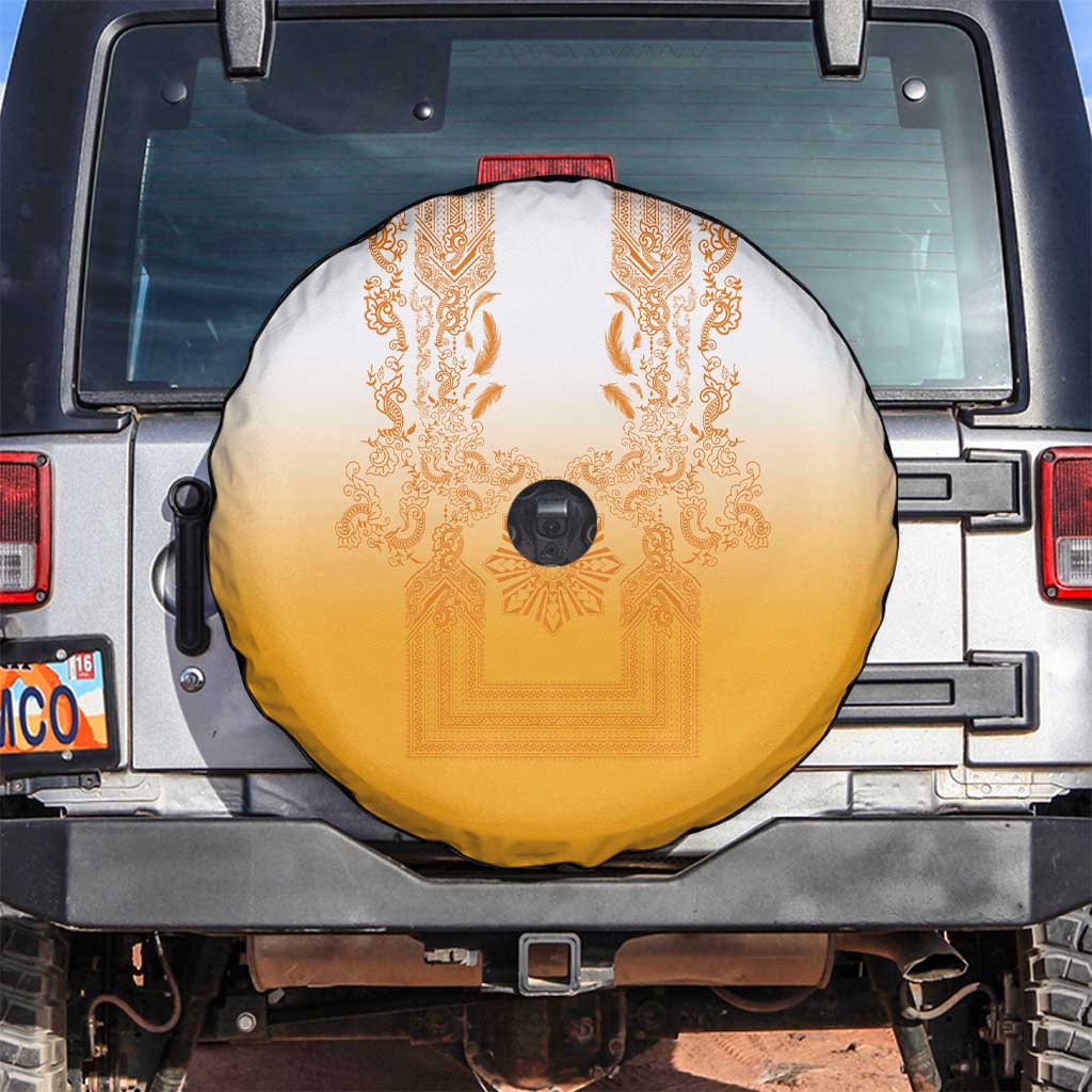 Philippines Barong Style Spare Tire Cover with Polynesian Art and Leaf Motif Yellow Color