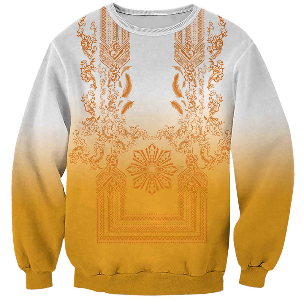 Philippines Barong Style Sweatshirt with Polynesian Art and Leaf Motif Yellow Color LT03 Unisex Yellow - Polynesian Pride