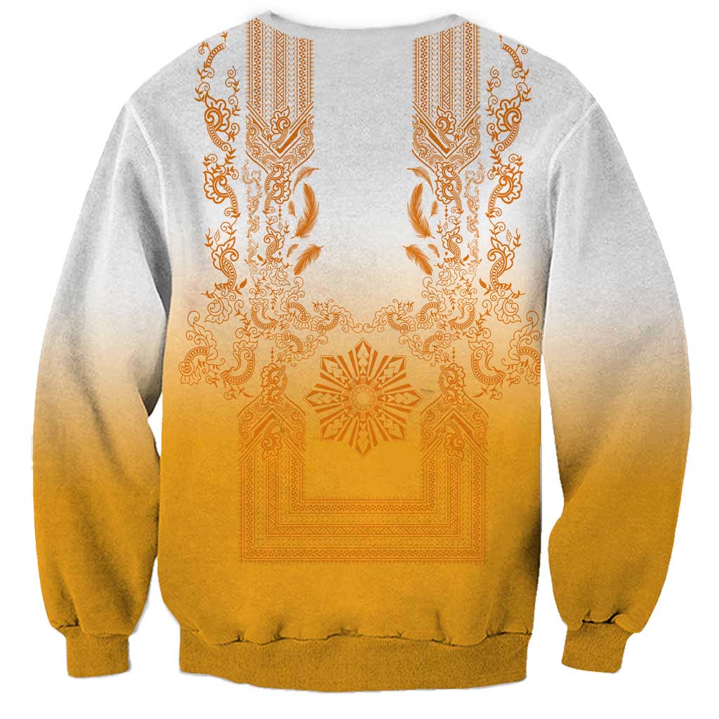 Philippines Barong Style Sweatshirt with Polynesian Art and Leaf Motif Yellow Color LT03 - Polynesian Pride