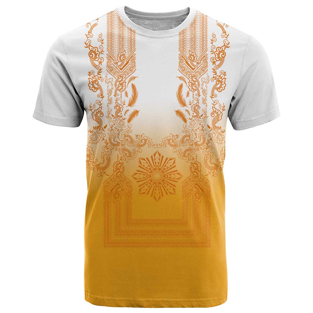 Philippines Barong Style T Shirt with Polynesian Art and Leaf Motif Yellow Color LT03 Yellow - Polynesian Pride
