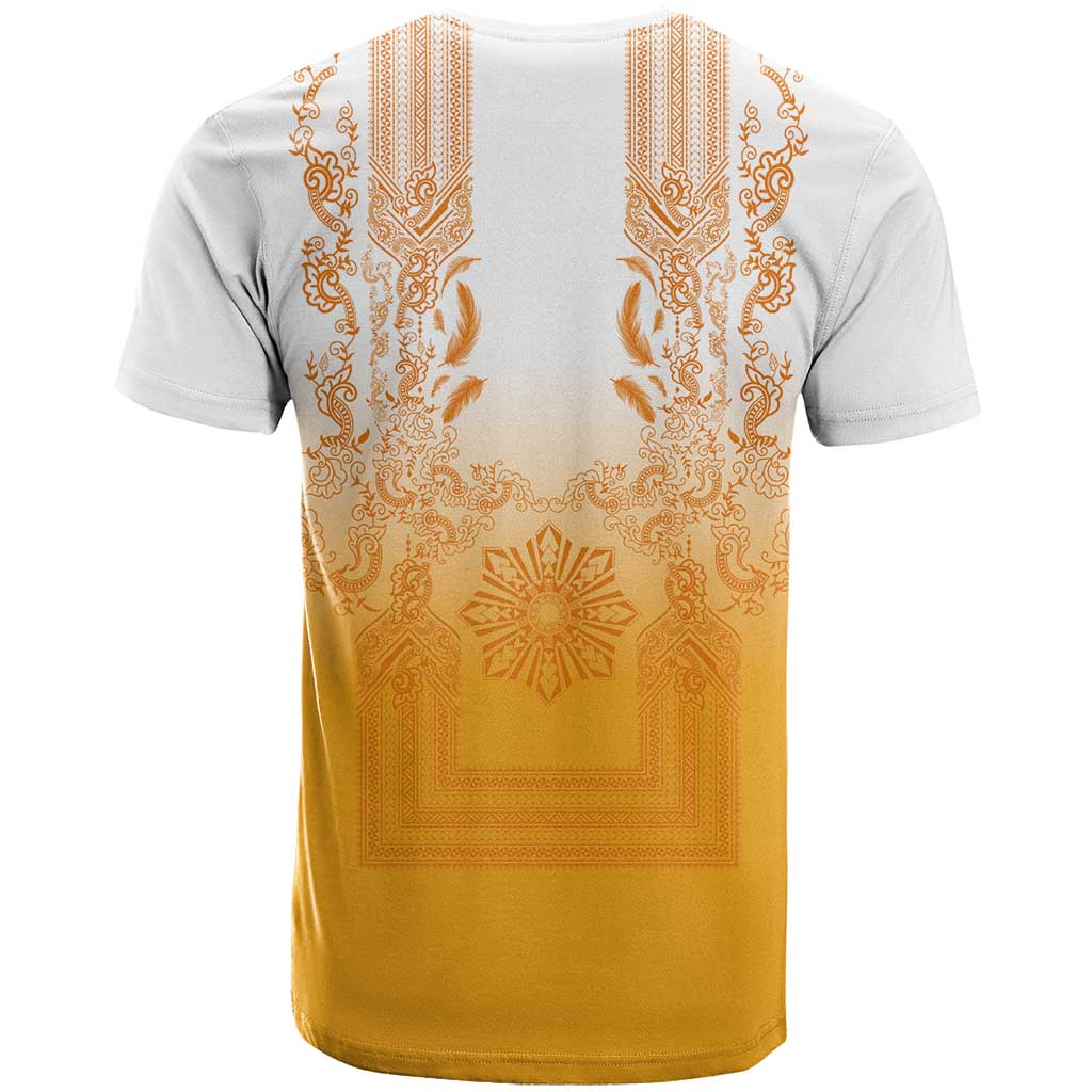 Philippines Barong Style T Shirt with Polynesian Art and Leaf Motif Yellow Color LT03 - Polynesian Pride