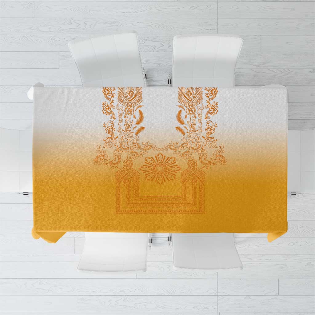 Philippines Barong Style Tablecloth with Polynesian Art and Leaf Motif Yellow Color