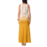 Philippines Barong Style Tank Maxi Dress with Polynesian Art and Leaf Motif Yellow Color LT03 - Polynesian Pride