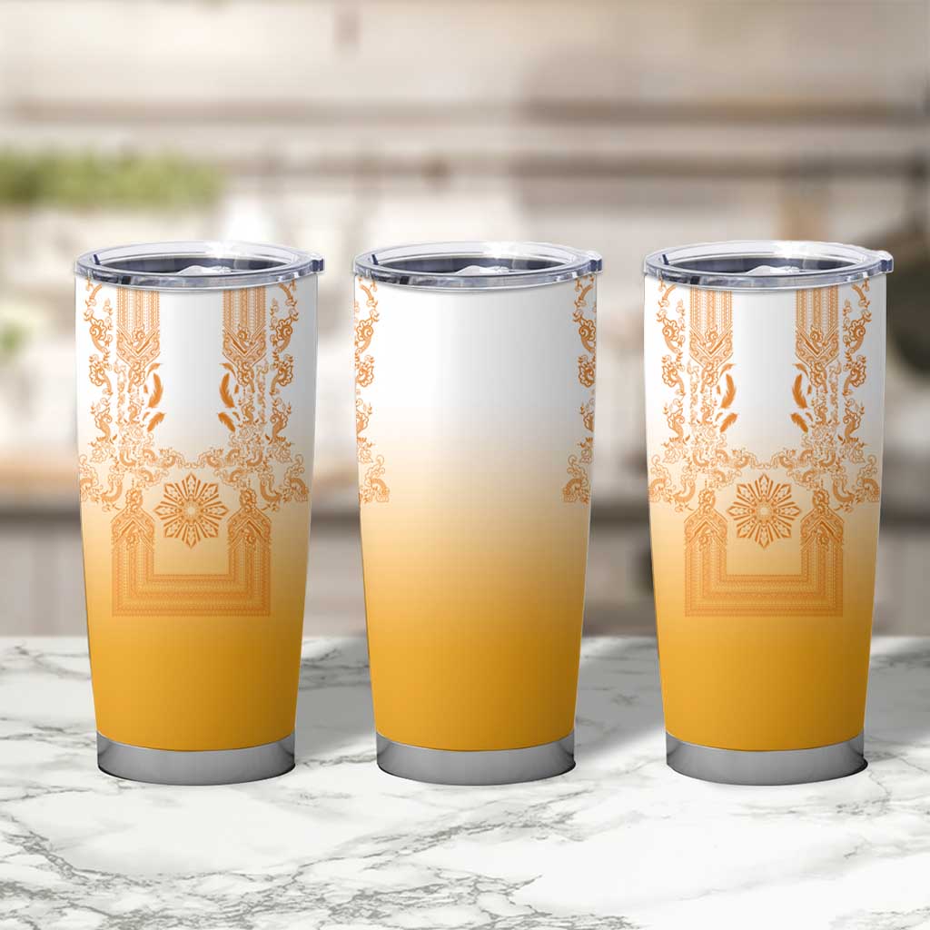 Philippines Barong Style Tumbler Cup with Polynesian Art and Leaf Motif Yellow Color LT03 - Polynesian Pride