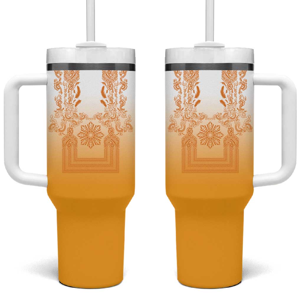 Philippines Barong Style Tumbler With Handle with Polynesian Art and Leaf Motif Yellow Color LT03 One Size: 40 oz Yellow - Polynesian Pride