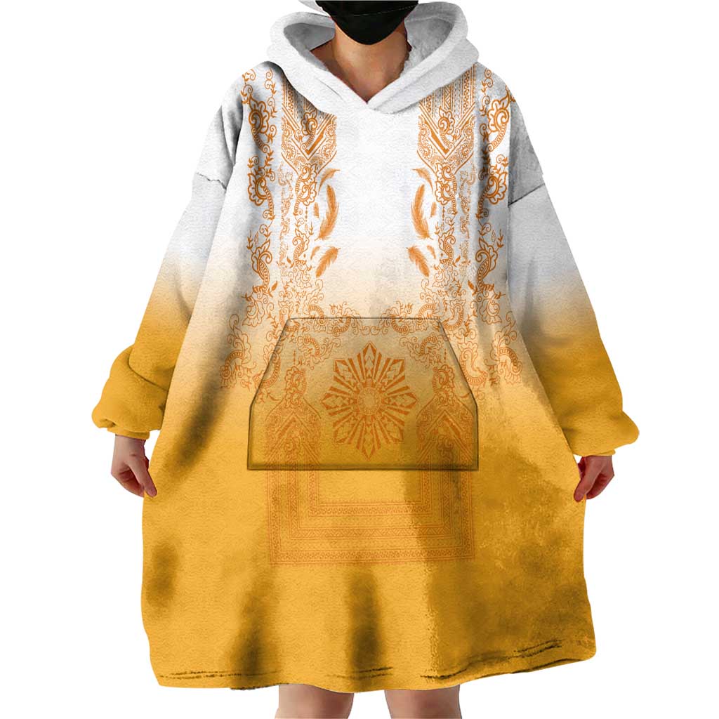 Philippines Barong Style Wearable Blanket Hoodie with Polynesian Art and Leaf Motif Yellow Color LT03 - Polynesian Pride