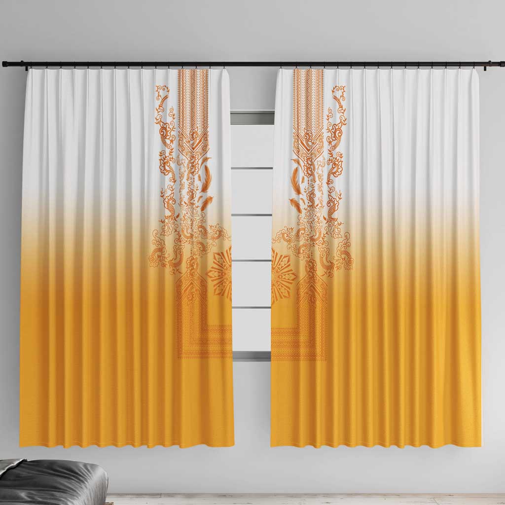 Philippines Barong Style Window Curtain with Polynesian Art and Leaf Motif Yellow Color LT03 With Hooks Yellow - Polynesian Pride