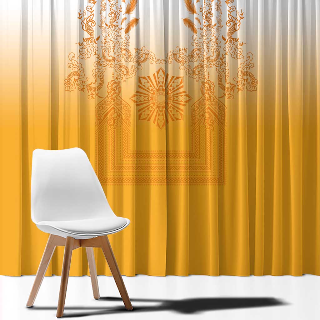 Philippines Barong Style Window Curtain with Polynesian Art and Leaf Motif Yellow Color