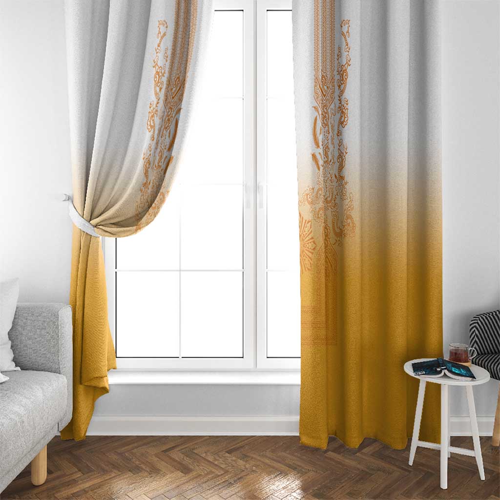 Philippines Barong Style Window Curtain with Polynesian Art and Leaf Motif Yellow Color