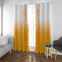 Philippines Barong Style Window Curtain with Polynesian Art and Leaf Motif Yellow Color