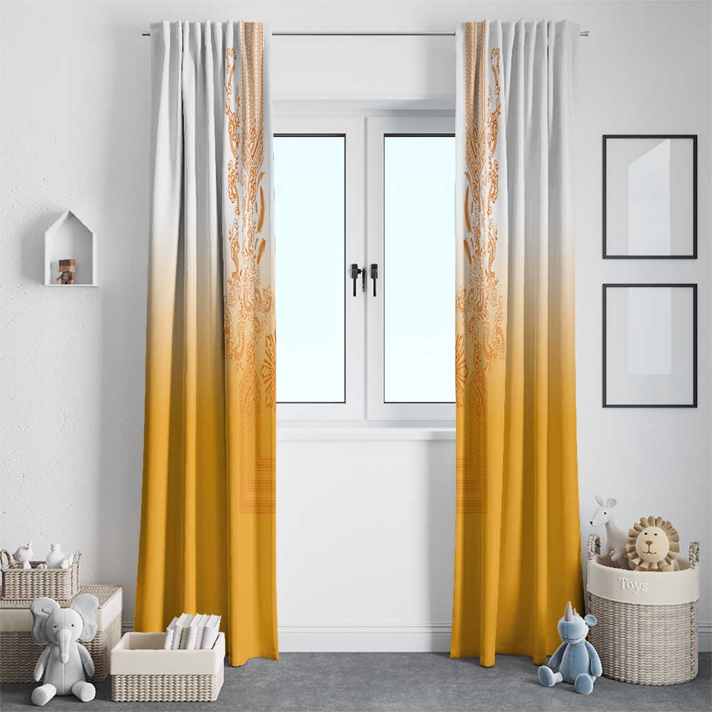 Philippines Barong Style Window Curtain with Polynesian Art and Leaf Motif Yellow Color