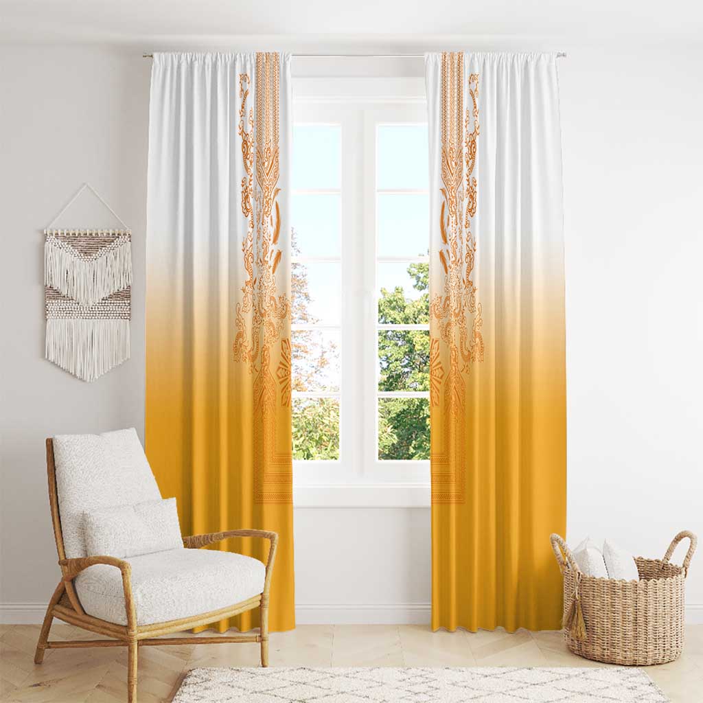 Philippines Barong Style Window Curtain with Polynesian Art and Leaf Motif Yellow Color