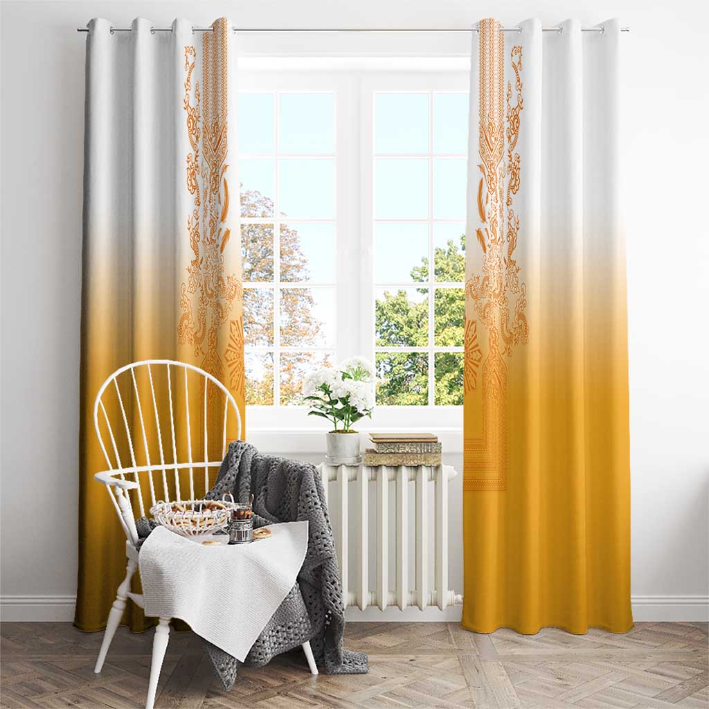 Philippines Barong Style Window Curtain with Polynesian Art and Leaf Motif Yellow Color