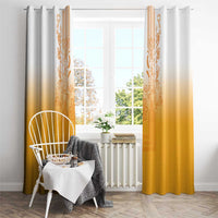 Philippines Barong Style Window Curtain with Polynesian Art and Leaf Motif Yellow Color