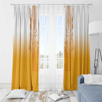 Philippines Barong Style Window Curtain with Polynesian Art and Leaf Motif Yellow Color