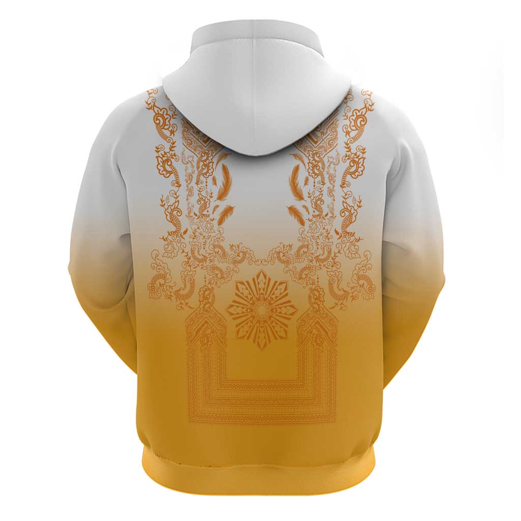 Philippines Barong Style Zip Hoodie with Polynesian Art and Leaf Motif Yellow Color LT03 - Polynesian Pride