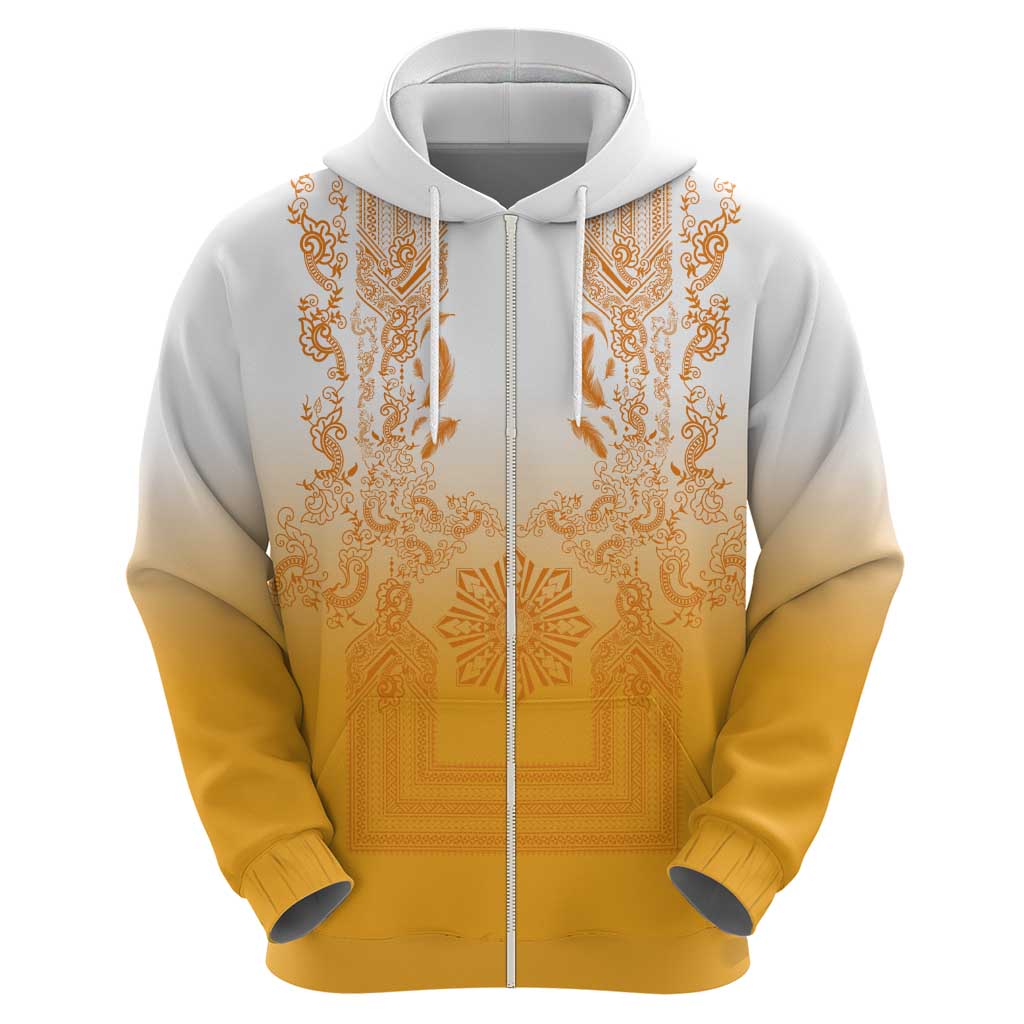 Philippines Barong Style Zip Hoodie with Polynesian Art and Leaf Motif Yellow Color LT03 - Polynesian Pride