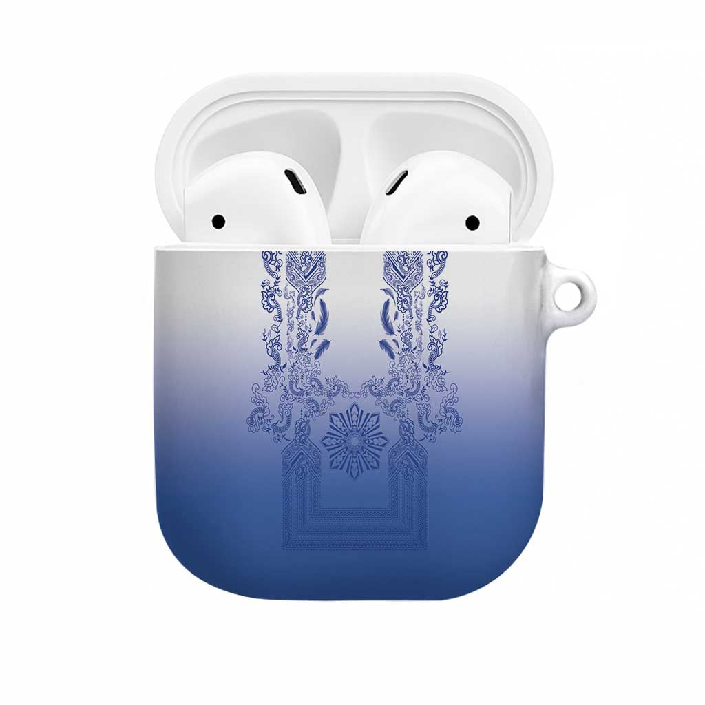 Philippines Barong Style AirPods Case with Polynesian Art and Leaf Motif Blue Color LT03 Blue - Polynesian Pride