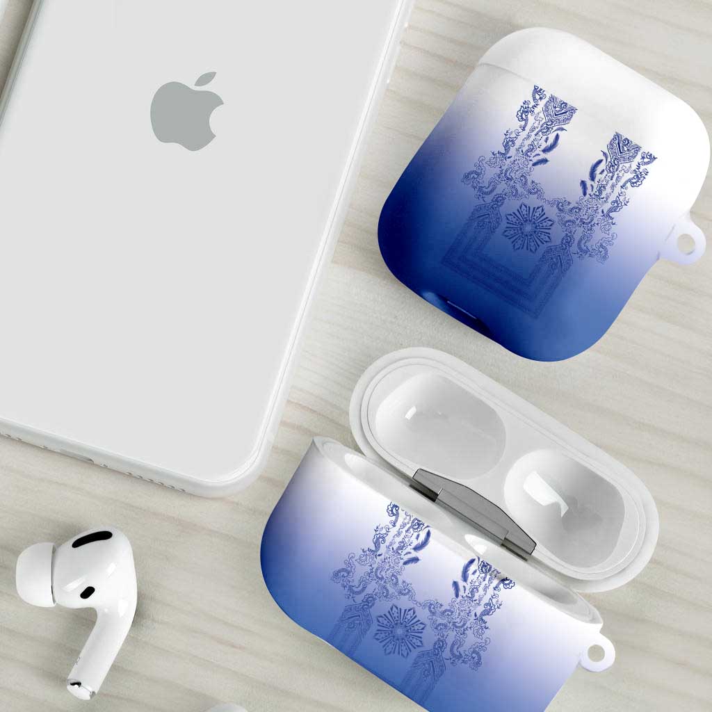 Philippines Barong Style AirPods Case with Polynesian Art and Leaf Motif Blue Color LT03 - Polynesian Pride