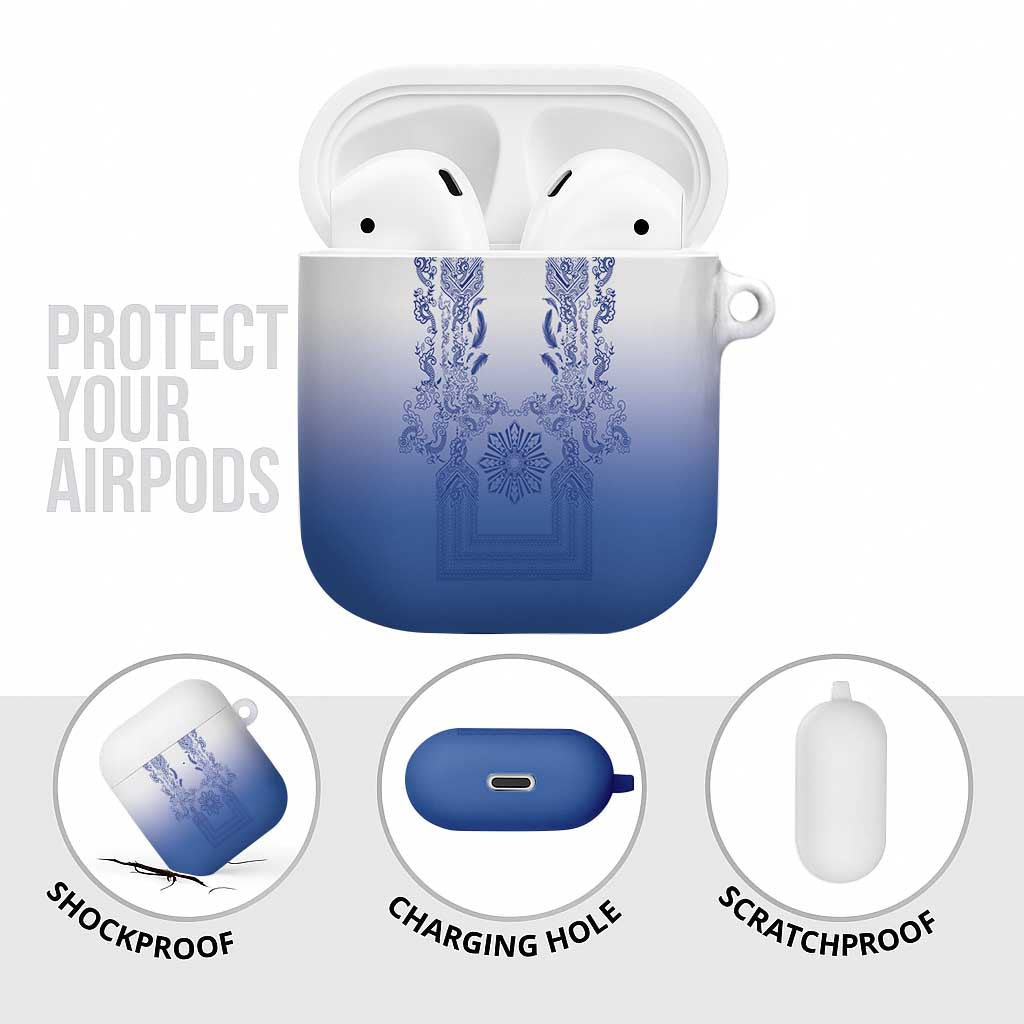 Philippines Barong Style AirPods Case with Polynesian Art and Leaf Motif Blue Color LT03 - Polynesian Pride