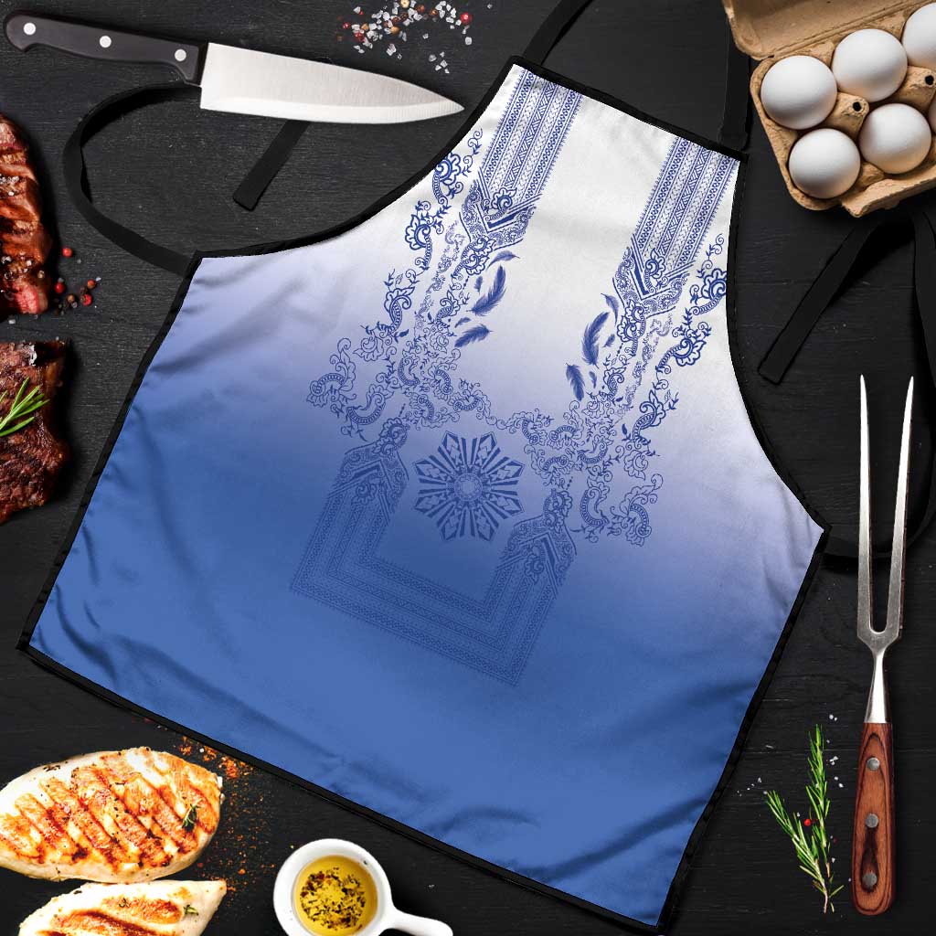 Philippines Barong Style Apron with Polynesian Art and Leaf Motif Blue Color LT03 Blue - Polynesian Pride