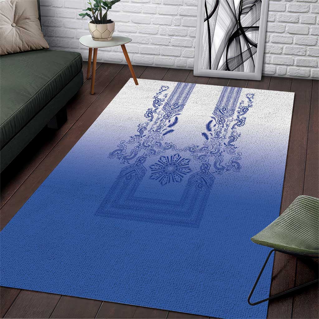 Philippines Barong Style Area Rug with Polynesian Art and Leaf Motif Blue Color LT03 Blue - Polynesian Pride
