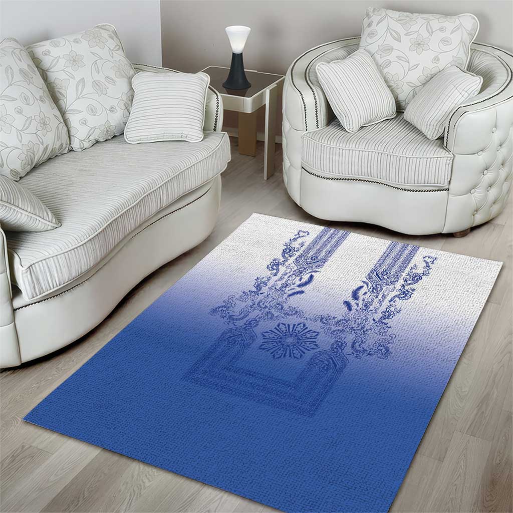 Philippines Barong Style Area Rug with Polynesian Art and Leaf Motif Blue Color LT03 - Polynesian Pride
