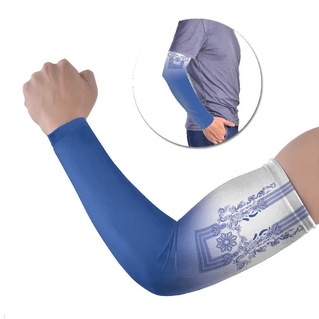Philippines Barong Style Arm Sleeves with Polynesian Art and Leaf Motif Blue Color LT03 Set of 2 Blue - Polynesian Pride