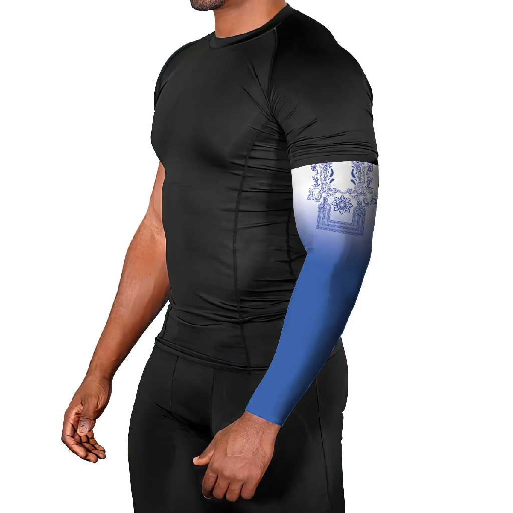 Philippines Barong Style Arm Sleeves with Polynesian Art and Leaf Motif Blue Color LT03 - Polynesian Pride
