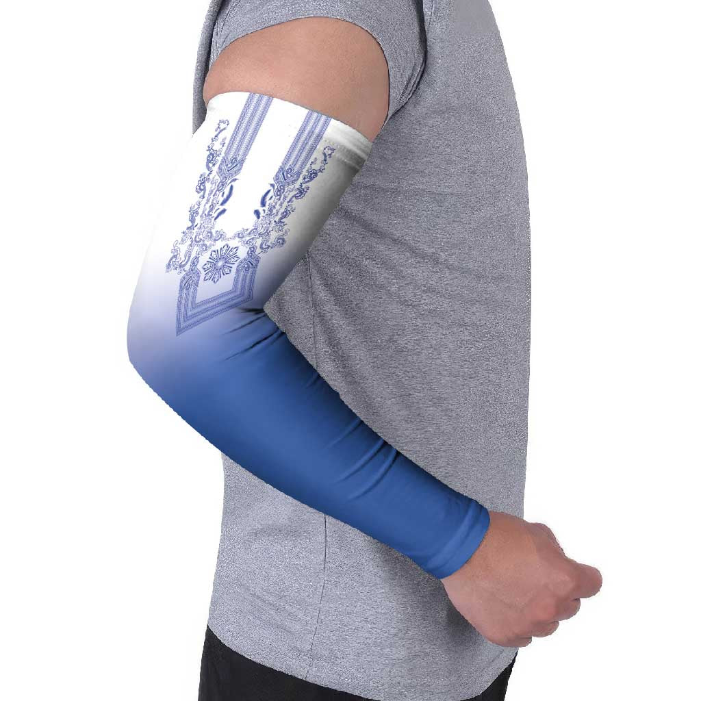 Philippines Barong Style Arm Sleeves with Polynesian Art and Leaf Motif Blue Color LT03 - Polynesian Pride