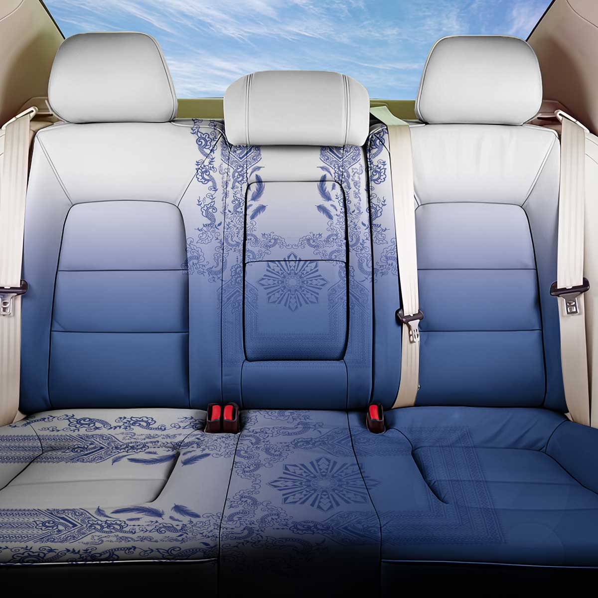 Philippines Barong Style Back Car Seat Cover with Polynesian Art and Leaf Motif Blue Color LT03 One Size Blue - Polynesian Pride