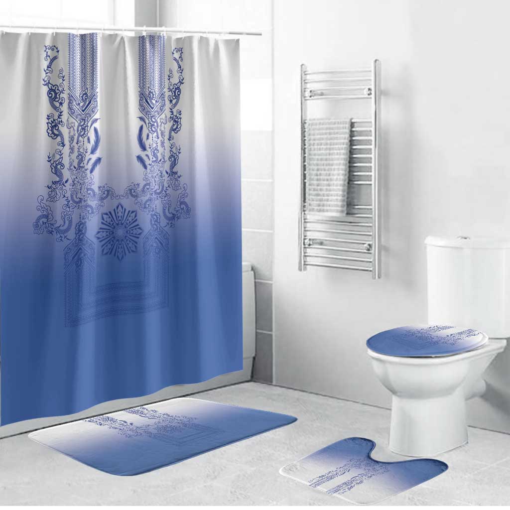 Philippines Barong Style Bathroom Set with Polynesian Art and Leaf Motif Blue Color LT03 Bathroom Set (4 pcs) Blue - Polynesian Pride