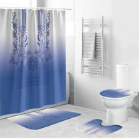 Philippines Barong Style Bathroom Set with Polynesian Art and Leaf Motif Blue Color LT03 Bathroom Set (4 pcs) Blue - Polynesian Pride