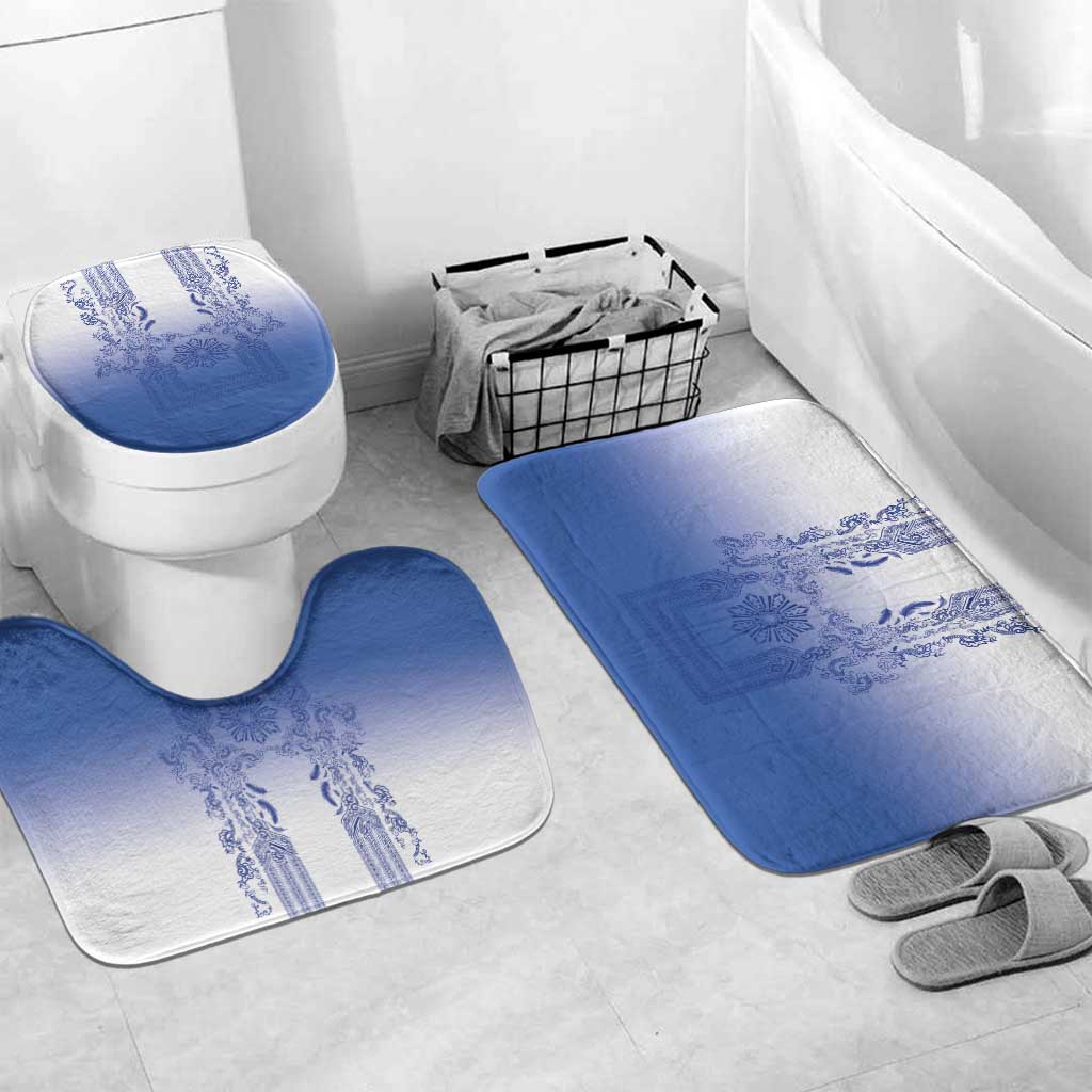 Philippines Barong Style Bathroom Set with Polynesian Art and Leaf Motif Blue Color LT03 Mat Set Only (3 pcs) One Size Blue - Polynesian Pride