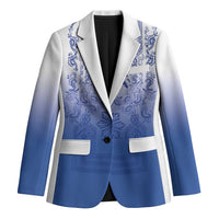 Philippines Barong Style Blazer with Polynesian Art and Leaf Motif Blue Color LT03 Unisex Blue - Polynesian Pride