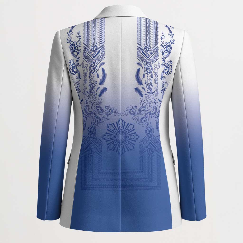 Philippines Barong Style Blazer with Polynesian Art and Leaf Motif Blue Color LT03 - Polynesian Pride