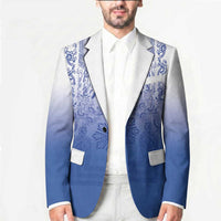 Philippines Barong Style Blazer with Polynesian Art and Leaf Motif Blue Color LT03 - Polynesian Pride