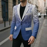 Philippines Barong Style Blazer with Polynesian Art and Leaf Motif Blue Color LT03 - Polynesian Pride