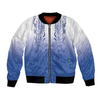 Philippines Barong Style Bomber Jacket with Polynesian Art and Leaf Motif Blue Color LT03 Unisex Blue - Polynesian Pride