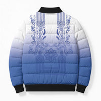 Philippines Barong Style Bomber Puffer Jacket with Polynesian Art and Leaf Motif Blue Color LT03 - Polynesian Pride