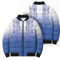 Philippines Barong Style Bomber Puffer Jacket with Polynesian Art and Leaf Motif Blue Color LT03 - Polynesian Pride