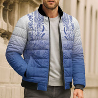 Philippines Barong Style Bomber Puffer Jacket with Polynesian Art and Leaf Motif Blue Color LT03 - Polynesian Pride