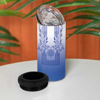 Philippines Barong Style 4 in 1 Can Cooler Tumbler with Polynesian Art and Leaf Motif Blue Color LT03 - Polynesian Pride