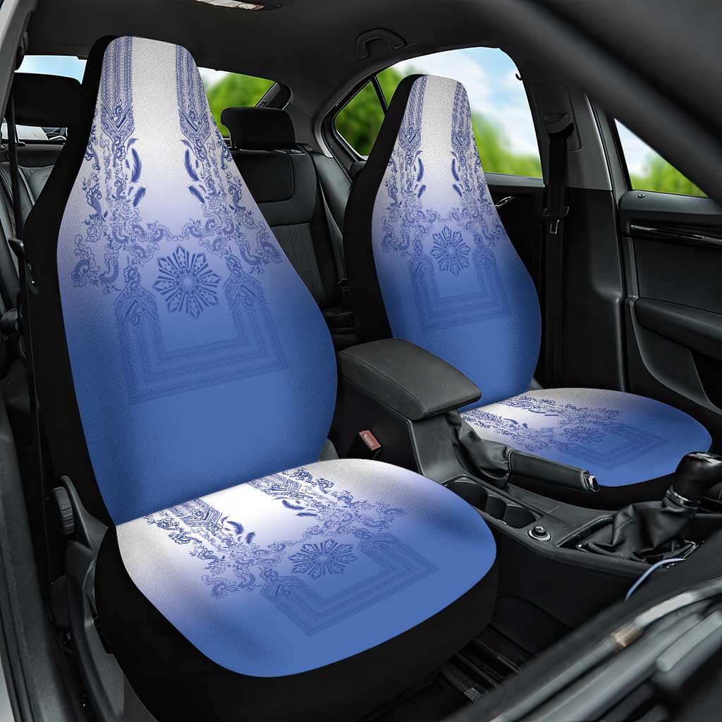 Philippines Barong Style Car Seat Cover with Polynesian Art and Leaf Motif Blue Color