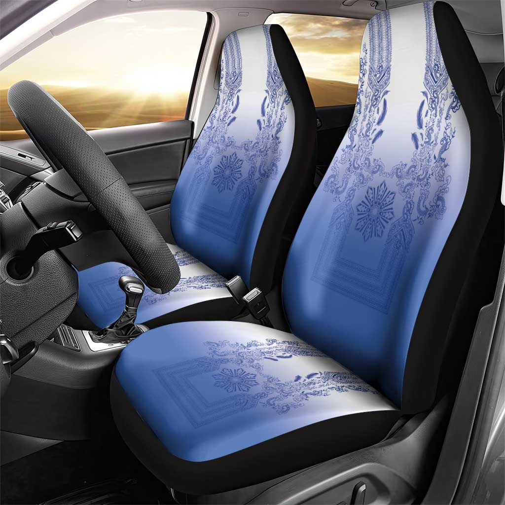 Philippines Barong Style Car Seat Cover with Polynesian Art and Leaf Motif Blue Color LT03 - Polynesian Pride