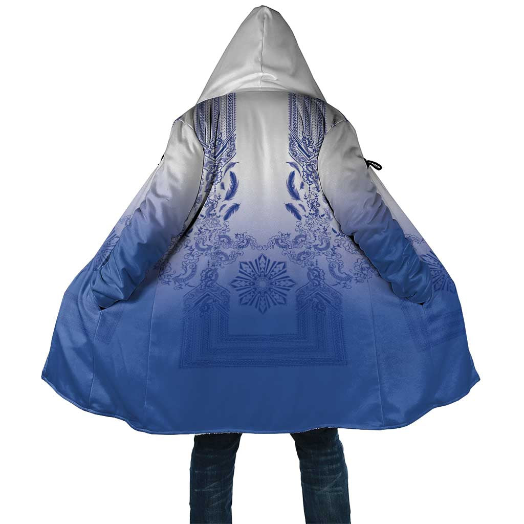 Philippines Barong Style Cloak with Polynesian Art and Leaf Motif Blue Color