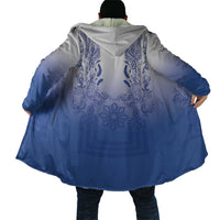 Philippines Barong Style Cloak with Polynesian Art and Leaf Motif Blue Color