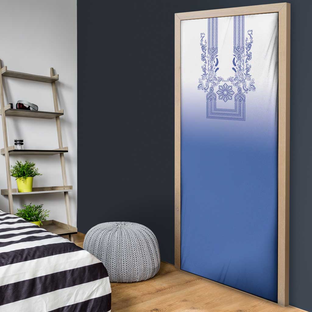 Philippines Barong Style Door Cover with Polynesian Art and Leaf Motif Blue Color LT03 - Polynesian Pride