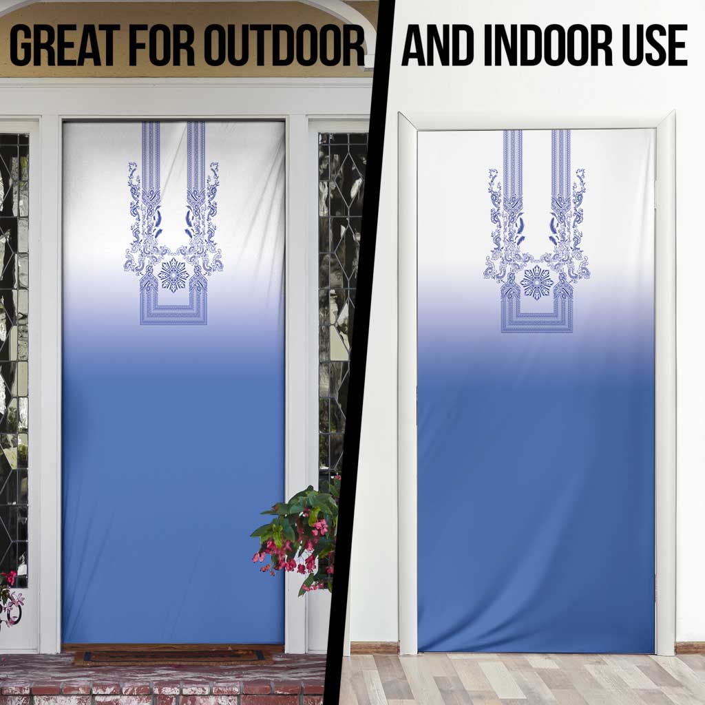 Philippines Barong Style Door Cover with Polynesian Art and Leaf Motif Blue Color LT03 - Polynesian Pride